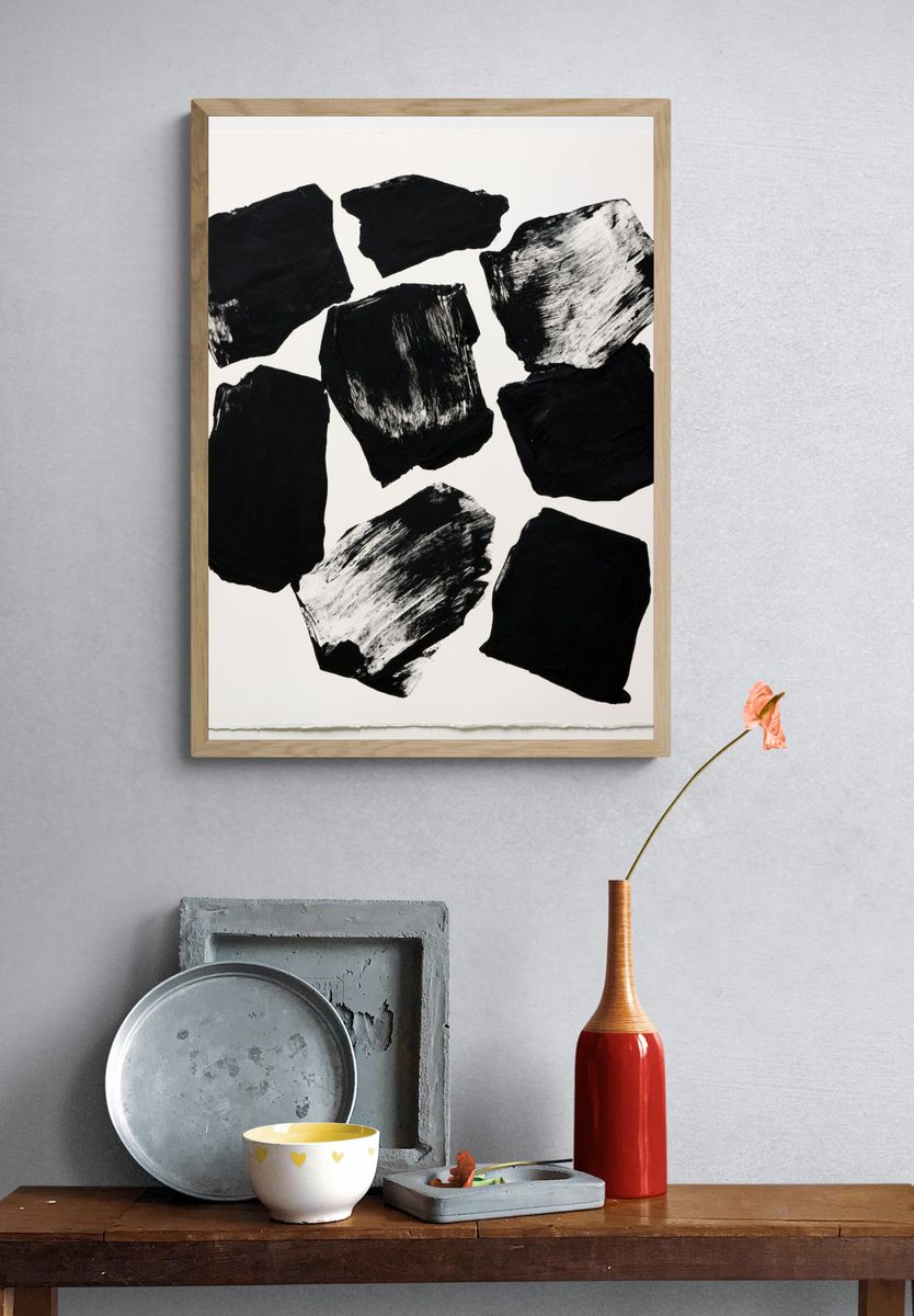 Monochrome Brush Strokes Abstract Poster. — room view 3