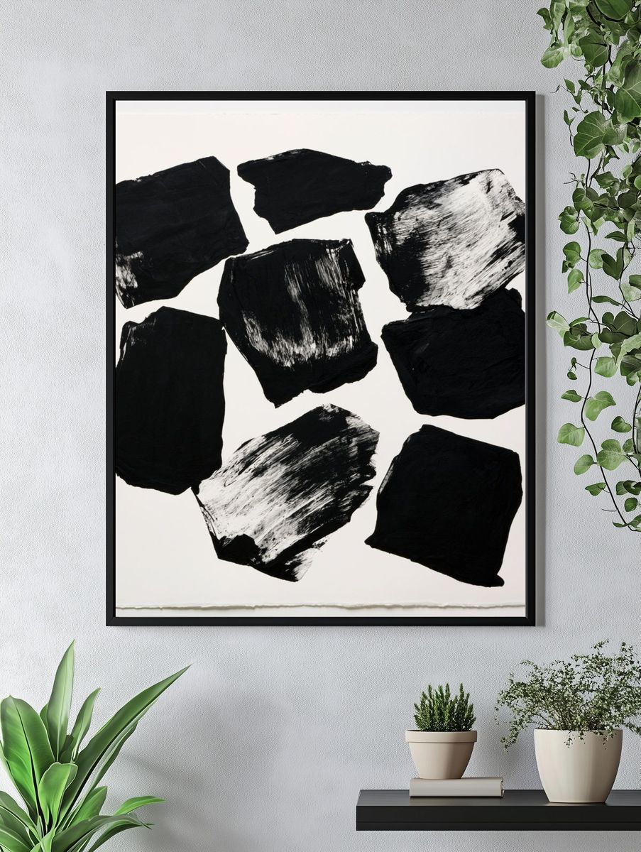 Monochrome Brush Strokes Abstract Poster. — room view 4