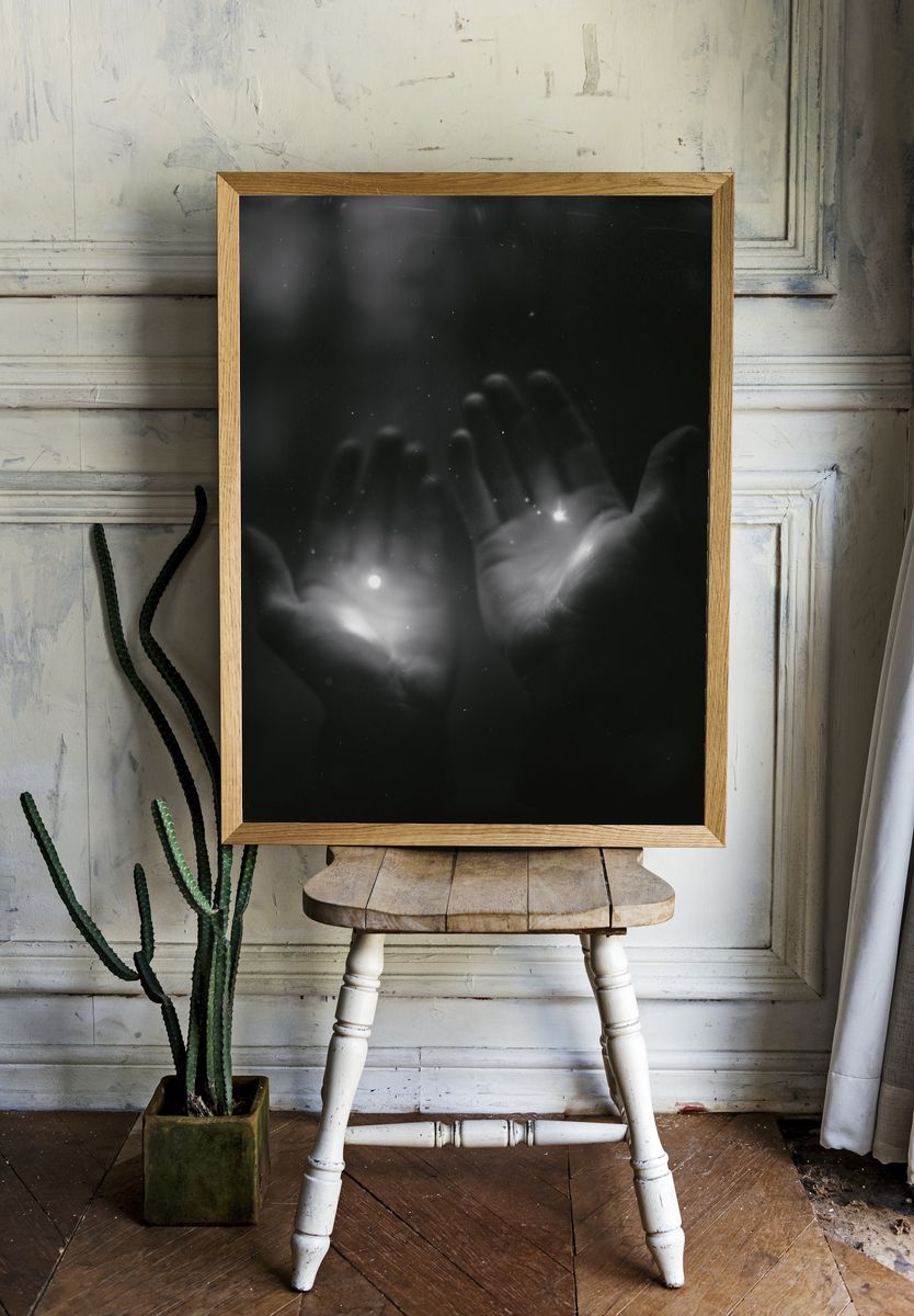 Ghostly Hands Black White Print. — room view 1