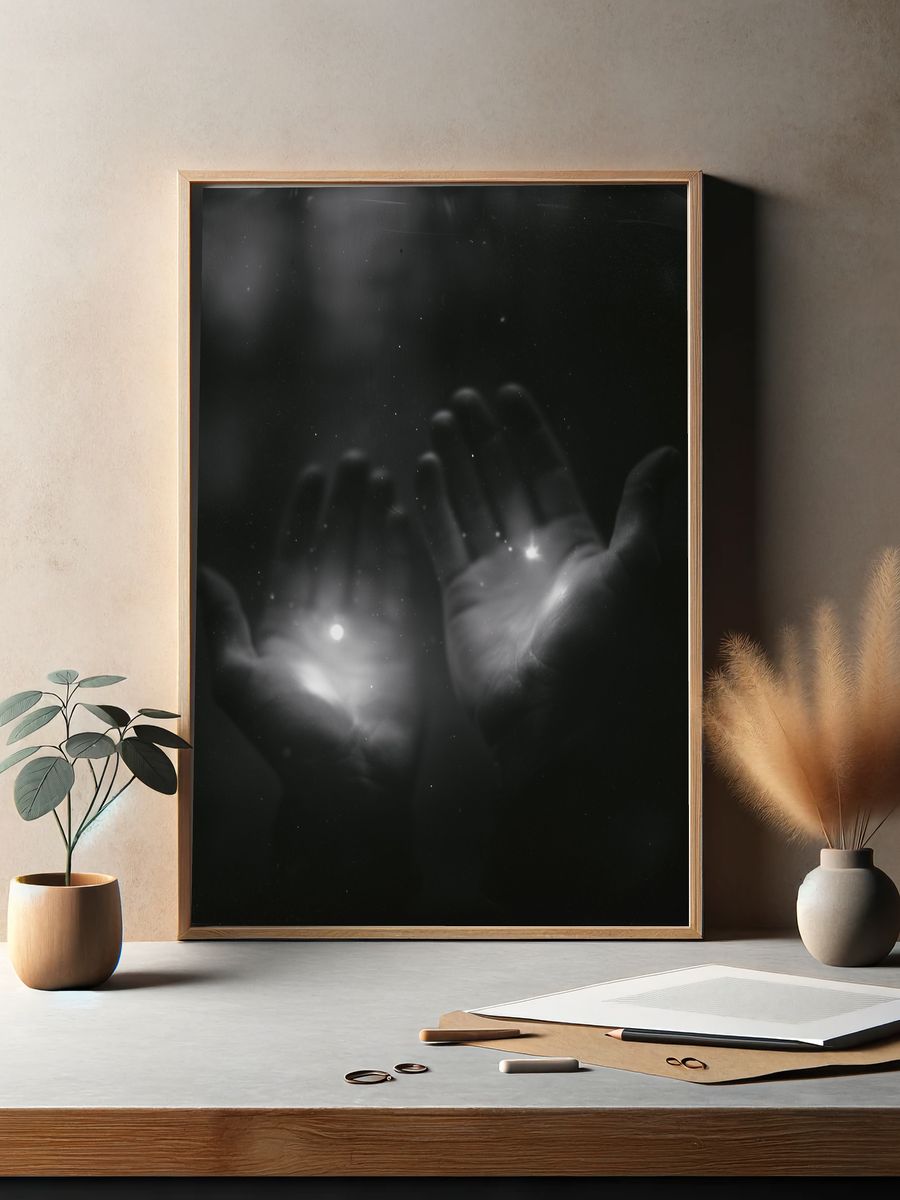 Ghostly Hands Black White Print. — room view 2