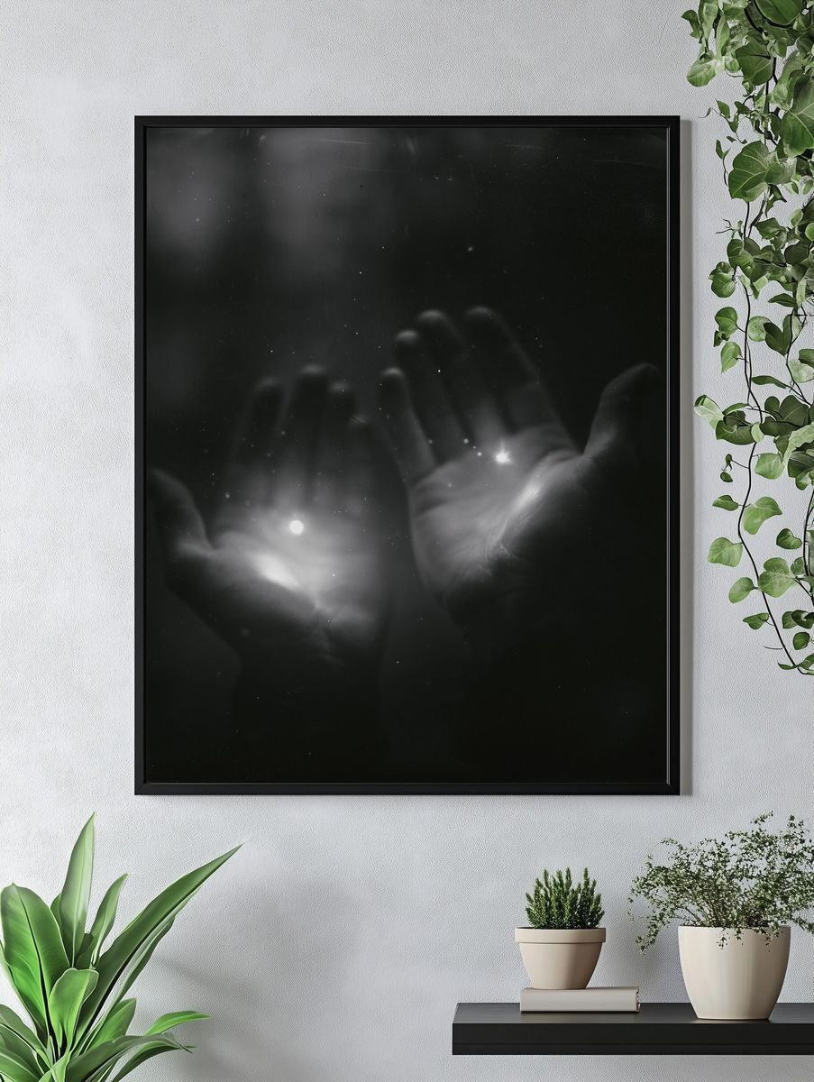Ghostly Hands Black White Print. — room view 4