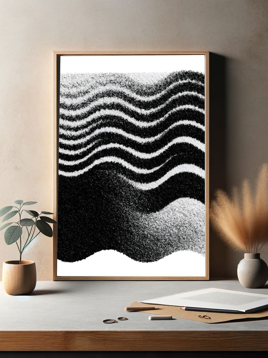 Wavy Monochrome Abstract Poster. — room view 2