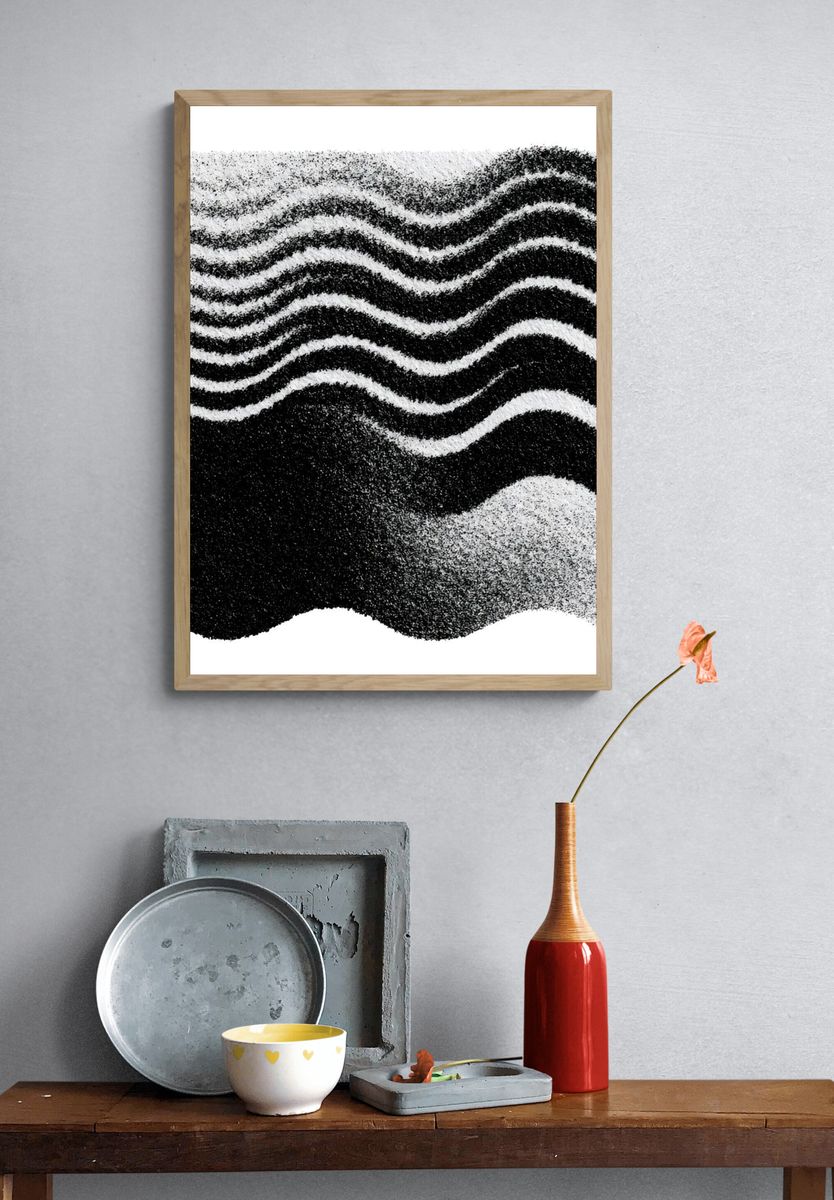 Wavy Monochrome Abstract Poster. — room view 3