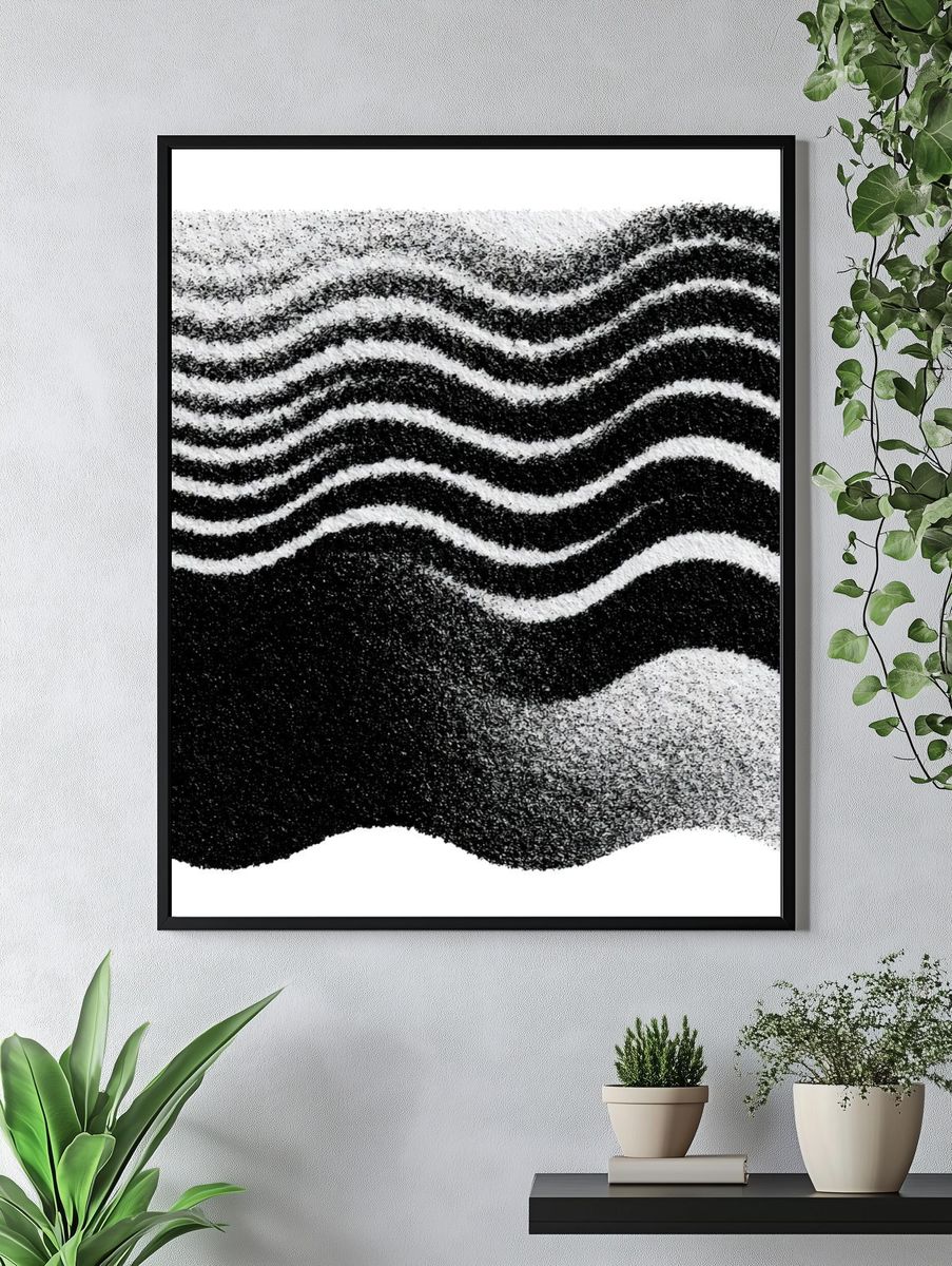 Wavy Monochrome Abstract Poster. — room view 4