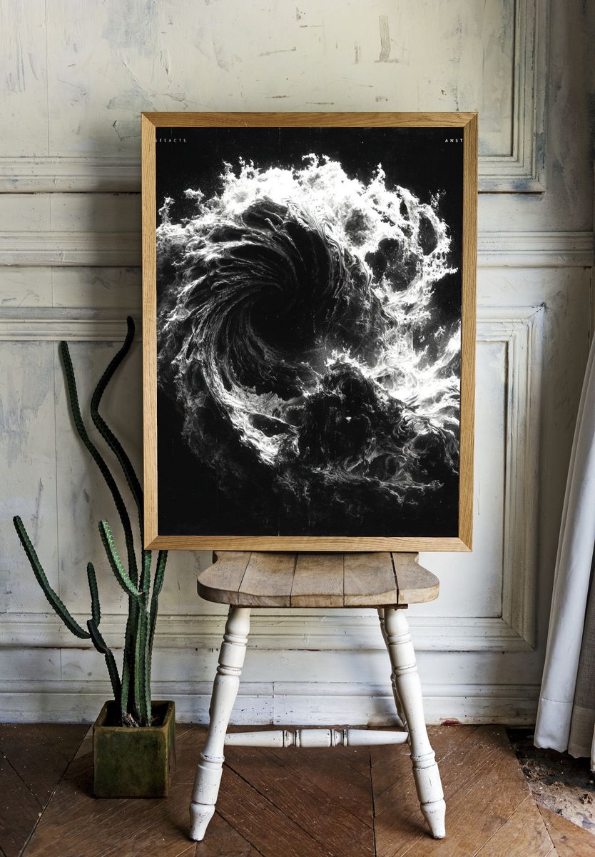 Monochrome Liquid Vortex Poster. — room view 1