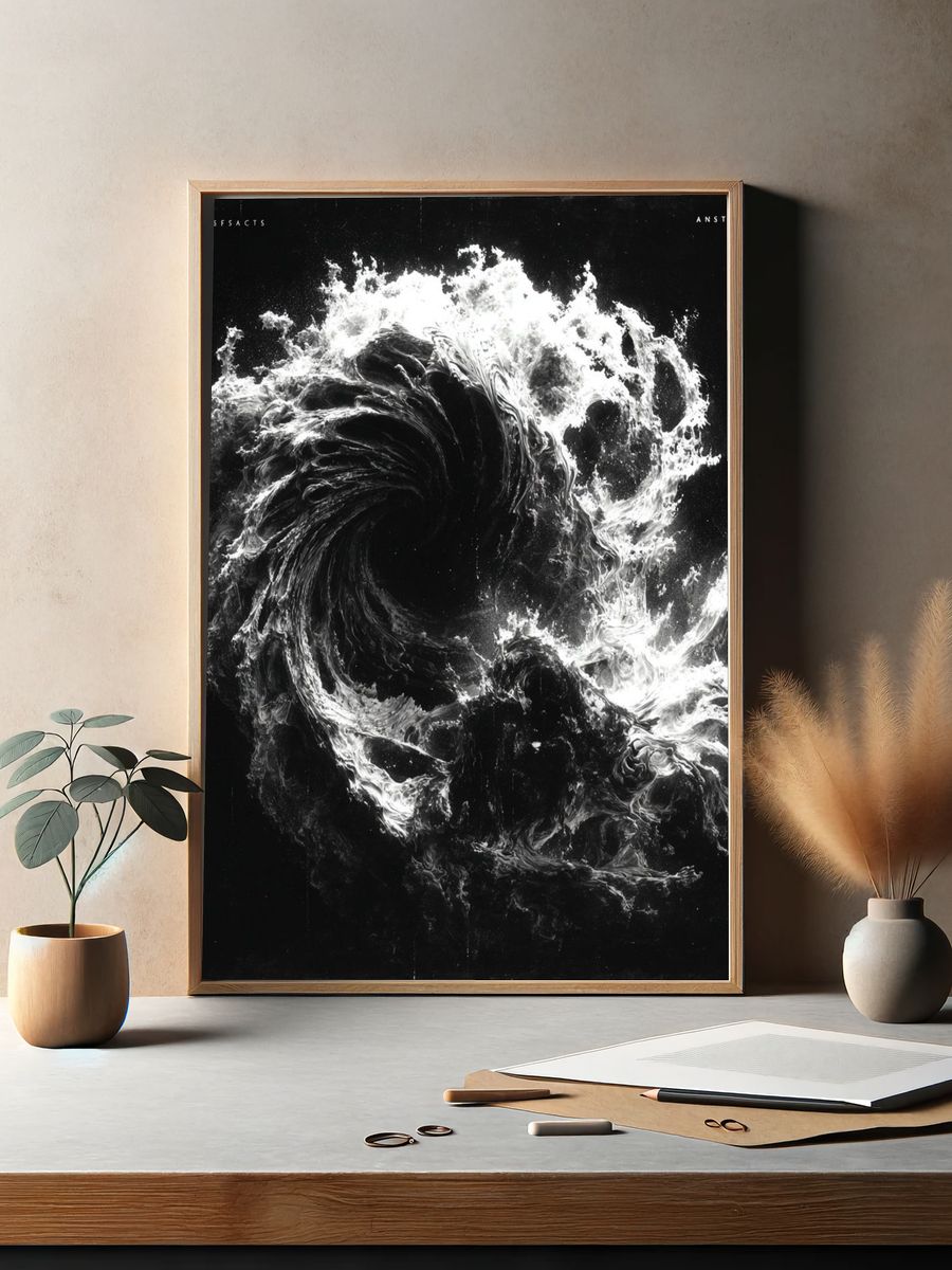 Monochrome Liquid Vortex Poster. — room view 2