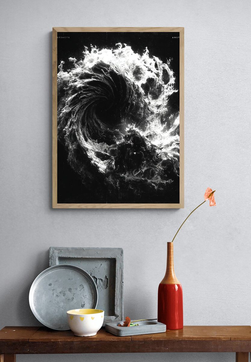 Monochrome Liquid Vortex Poster. — room view 3