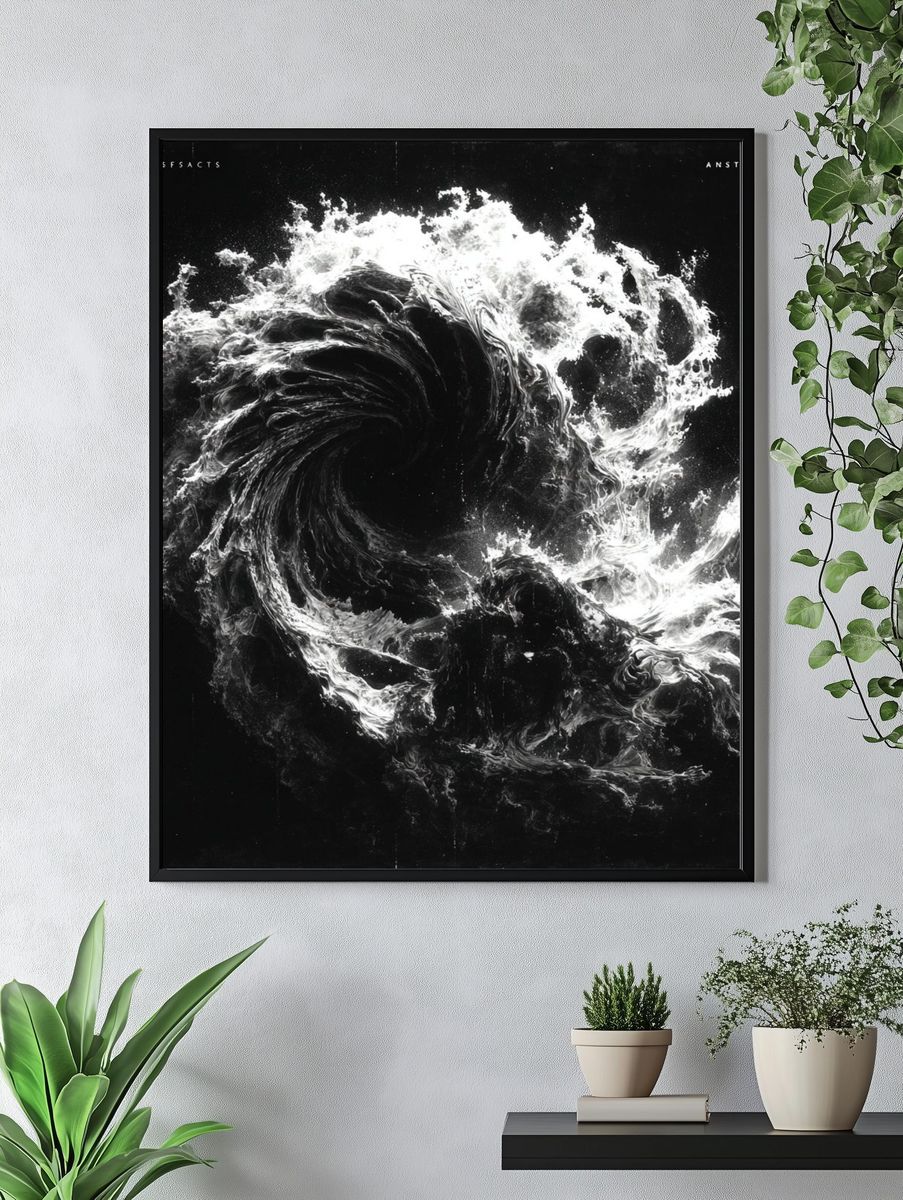 Monochrome Liquid Vortex Poster. — room view 4