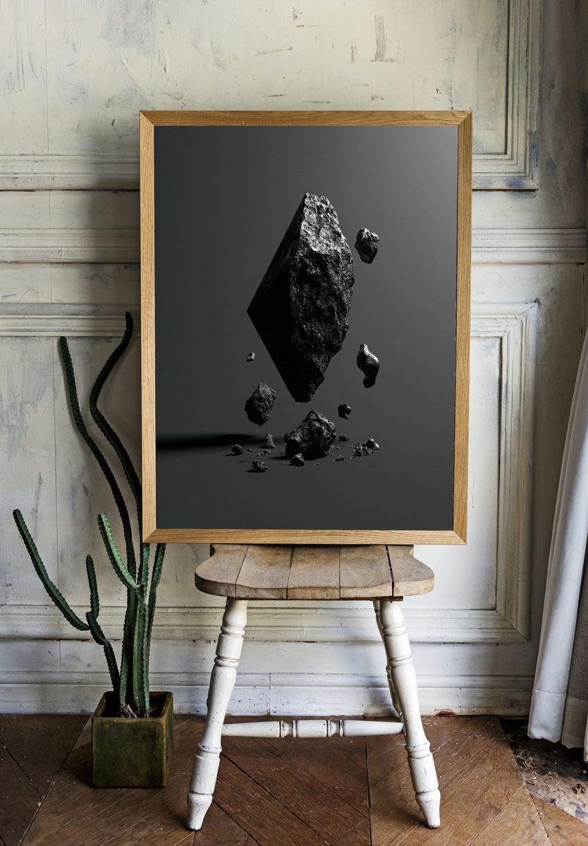 Floating Rock Monolith Abstract Print. room preview