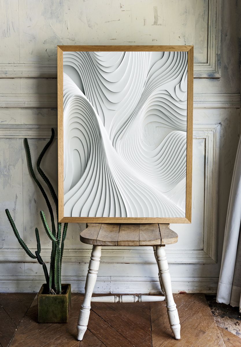 White Flow Abstract Poster. — room view 1