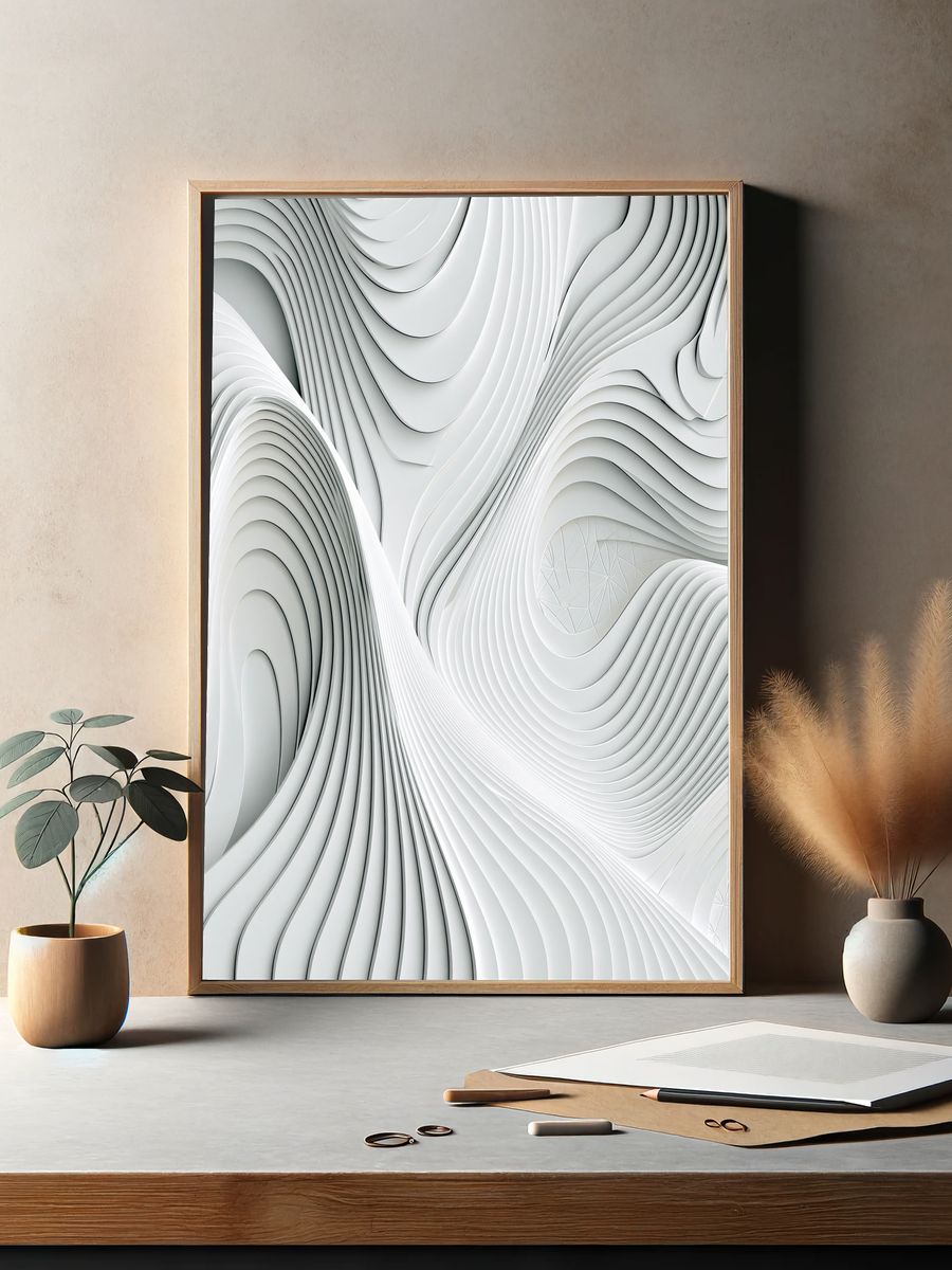 White Flow Abstract Poster. — room view 2