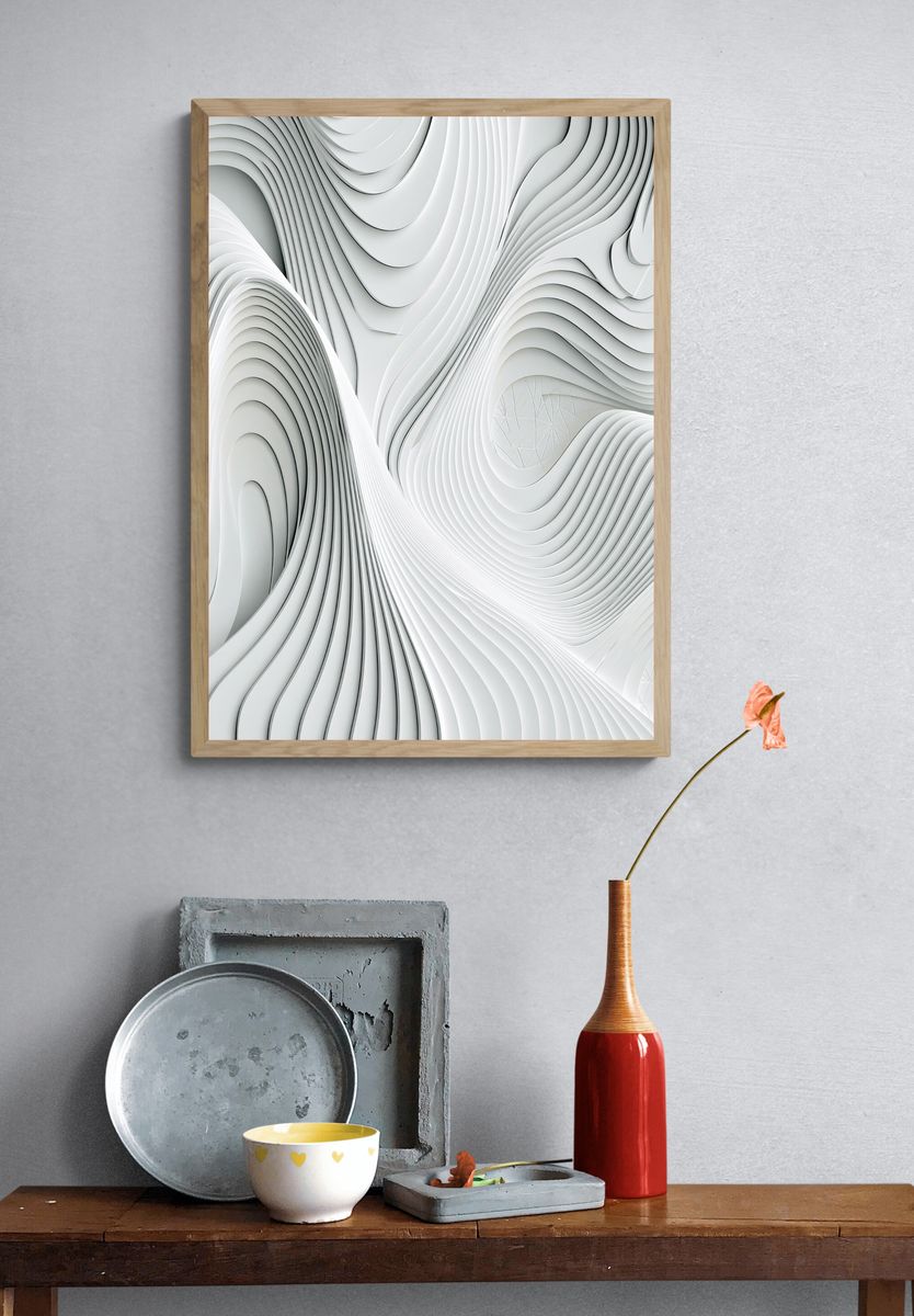 White Flow Abstract Poster. — room view 3