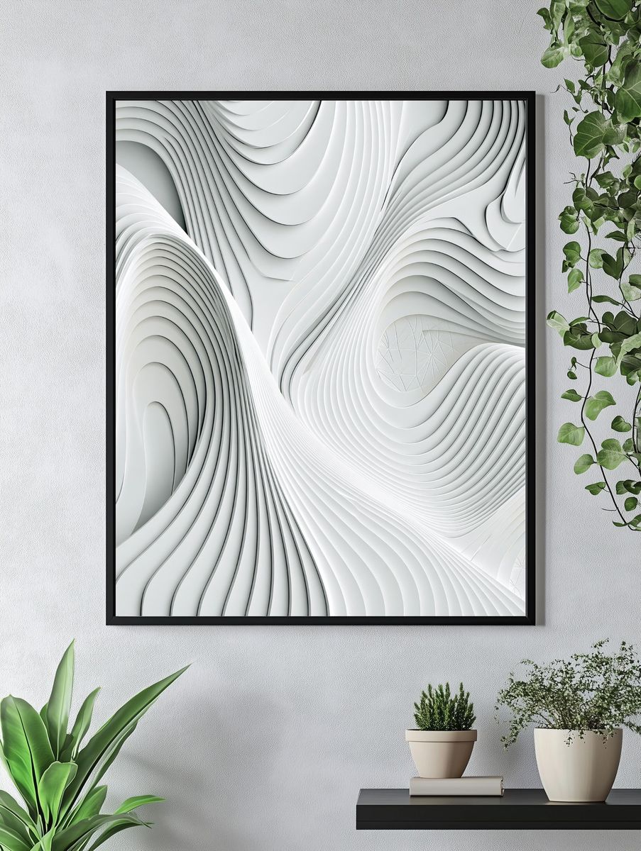 White Flow Abstract Poster. — room view 4