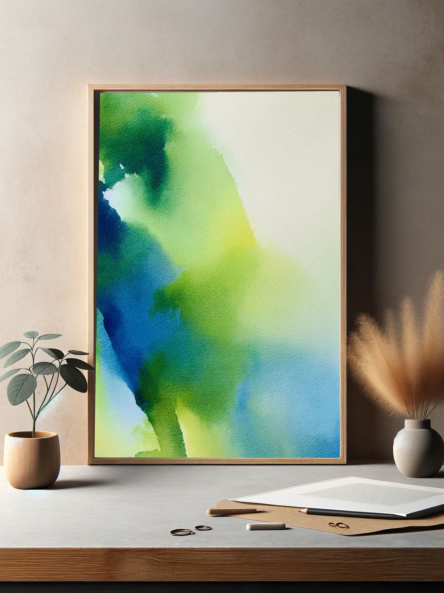 Luminous Green Blue Abstract Poster. — room view 2