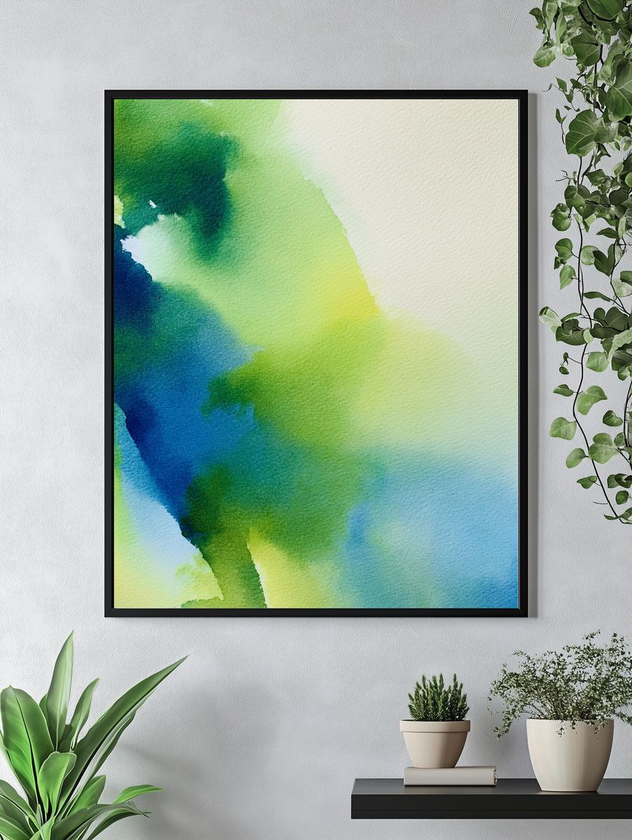 Luminous Green Blue Abstract Poster. — room view 4