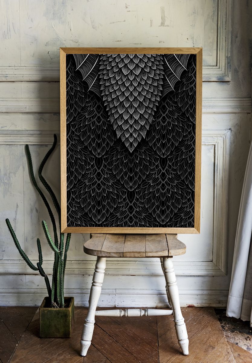 Black Feather Pattern Print. — room view 1