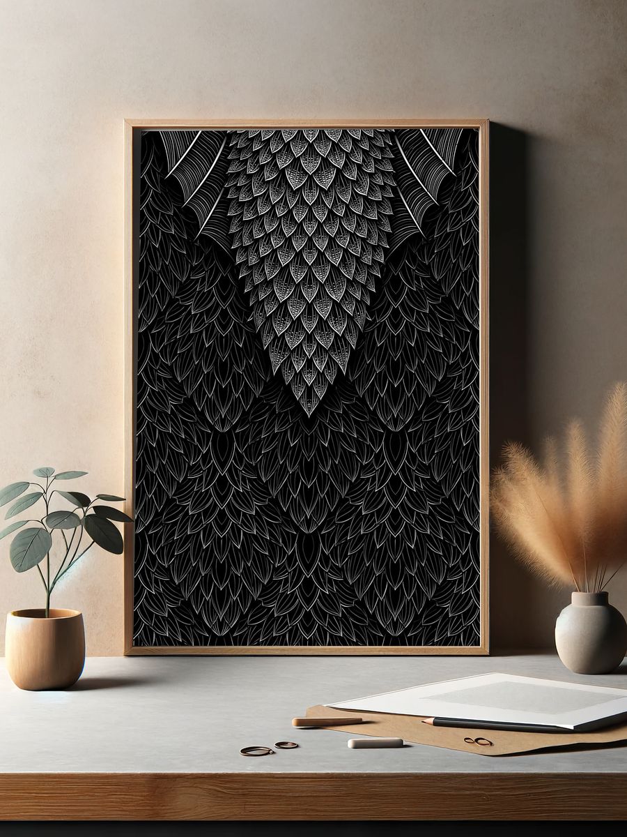 Black Feather Pattern Print. — room view 2
