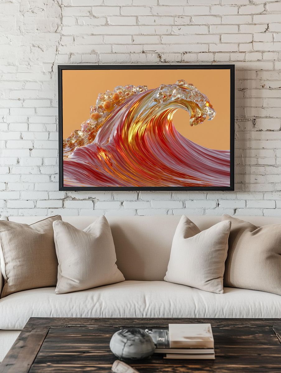 Golden Wave Abstract Poster. room preview
