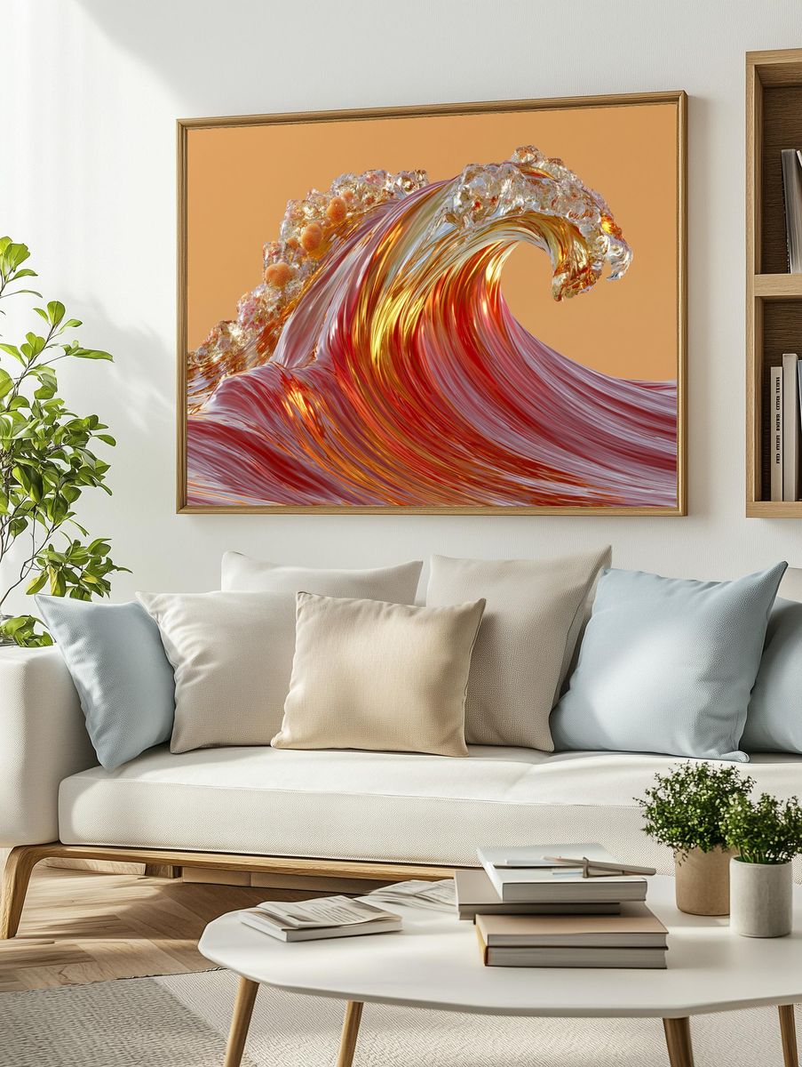 Golden Wave Abstract Poster. — room view 2