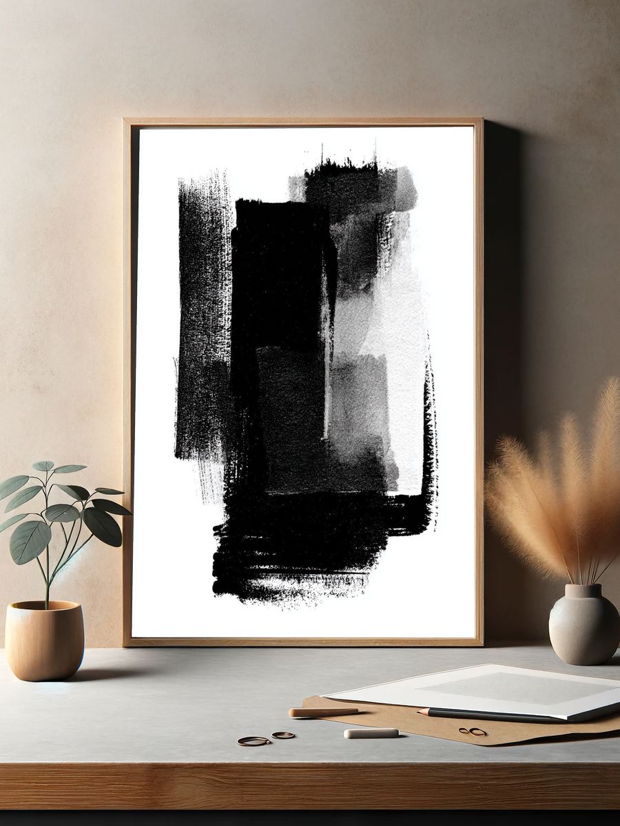 Monochrome Brushstroke Abstract Poster. — room view 2