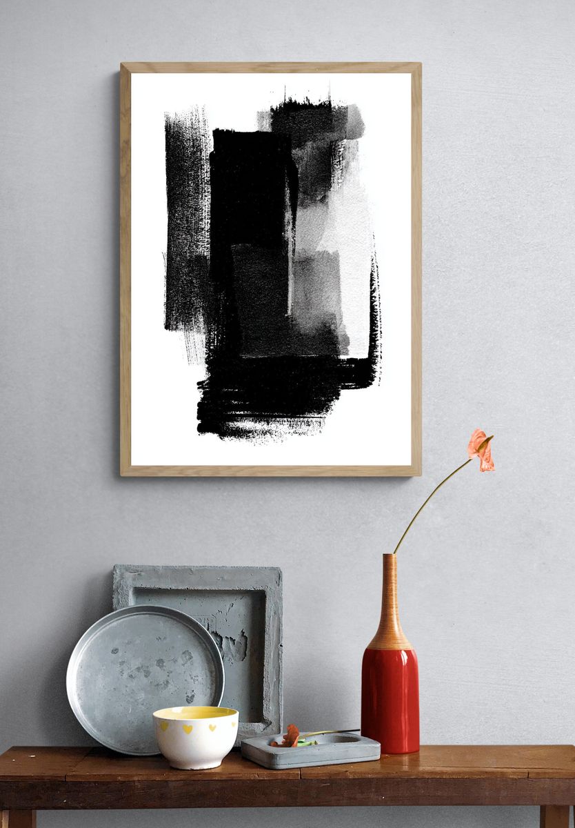Monochrome Brushstroke Abstract Poster. — room view 3
