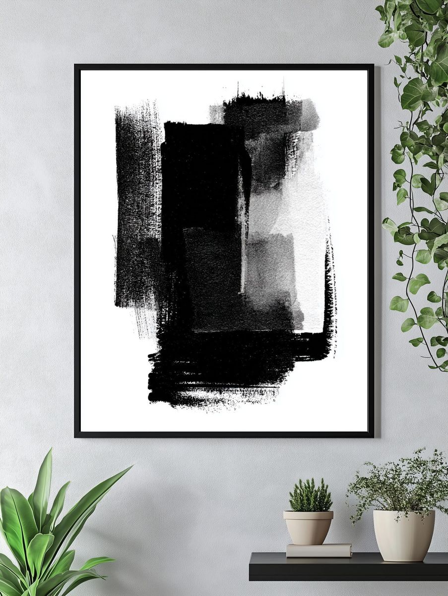 Monochrome Brushstroke Abstract Poster. — room view 4