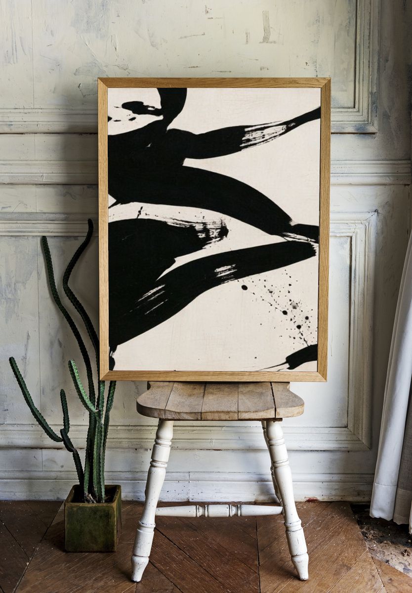 Black Ink Gesture Abstract Print. — room view 1