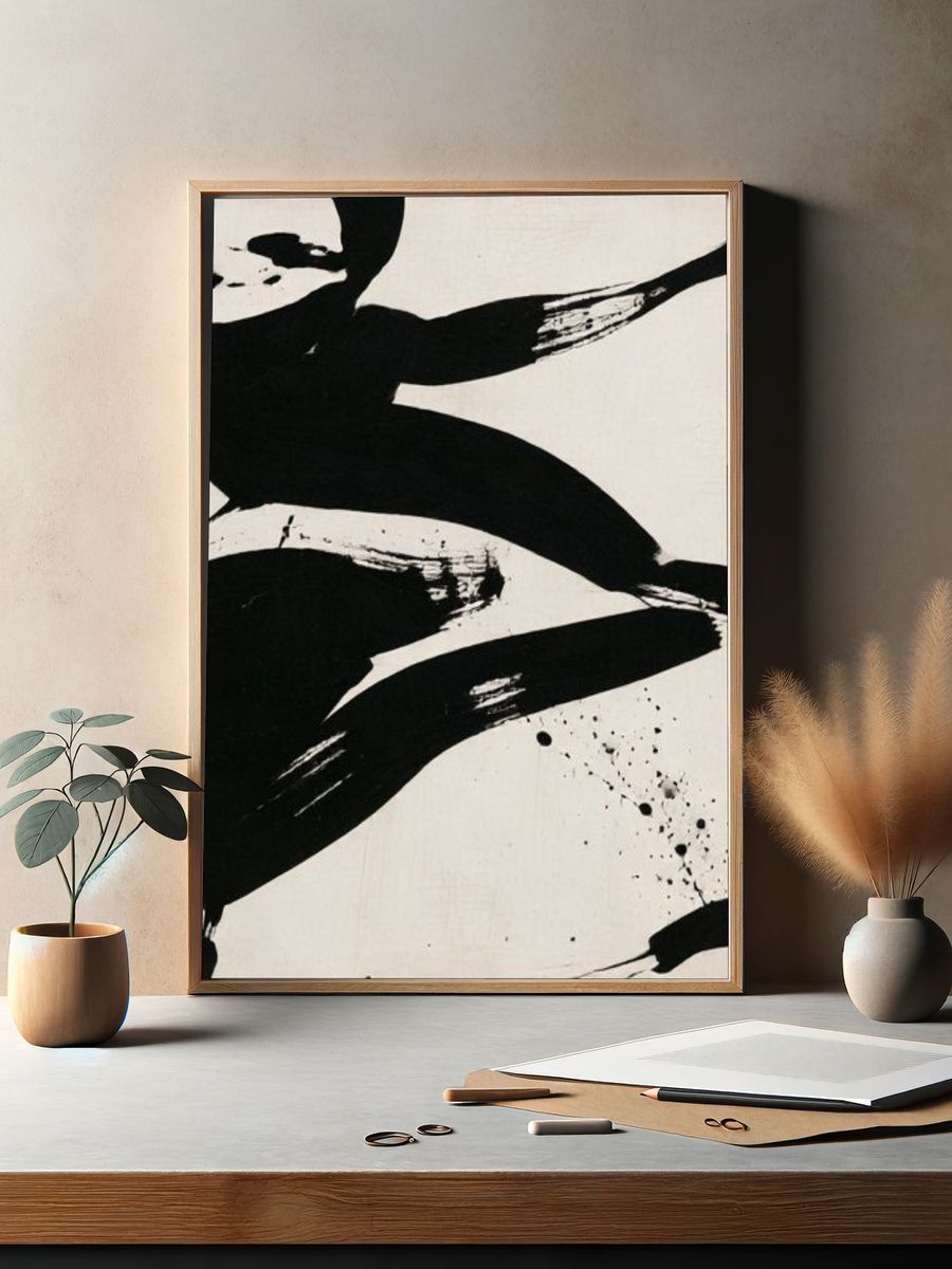 Black Ink Gesture Abstract Print. — room view 2