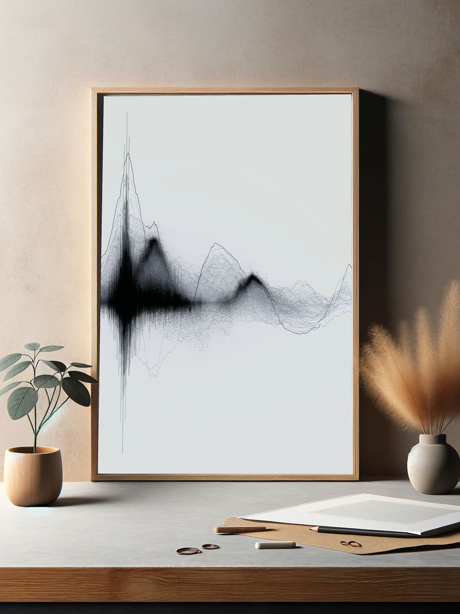 Monochrome Waveform Abstract Poster. — room view 2