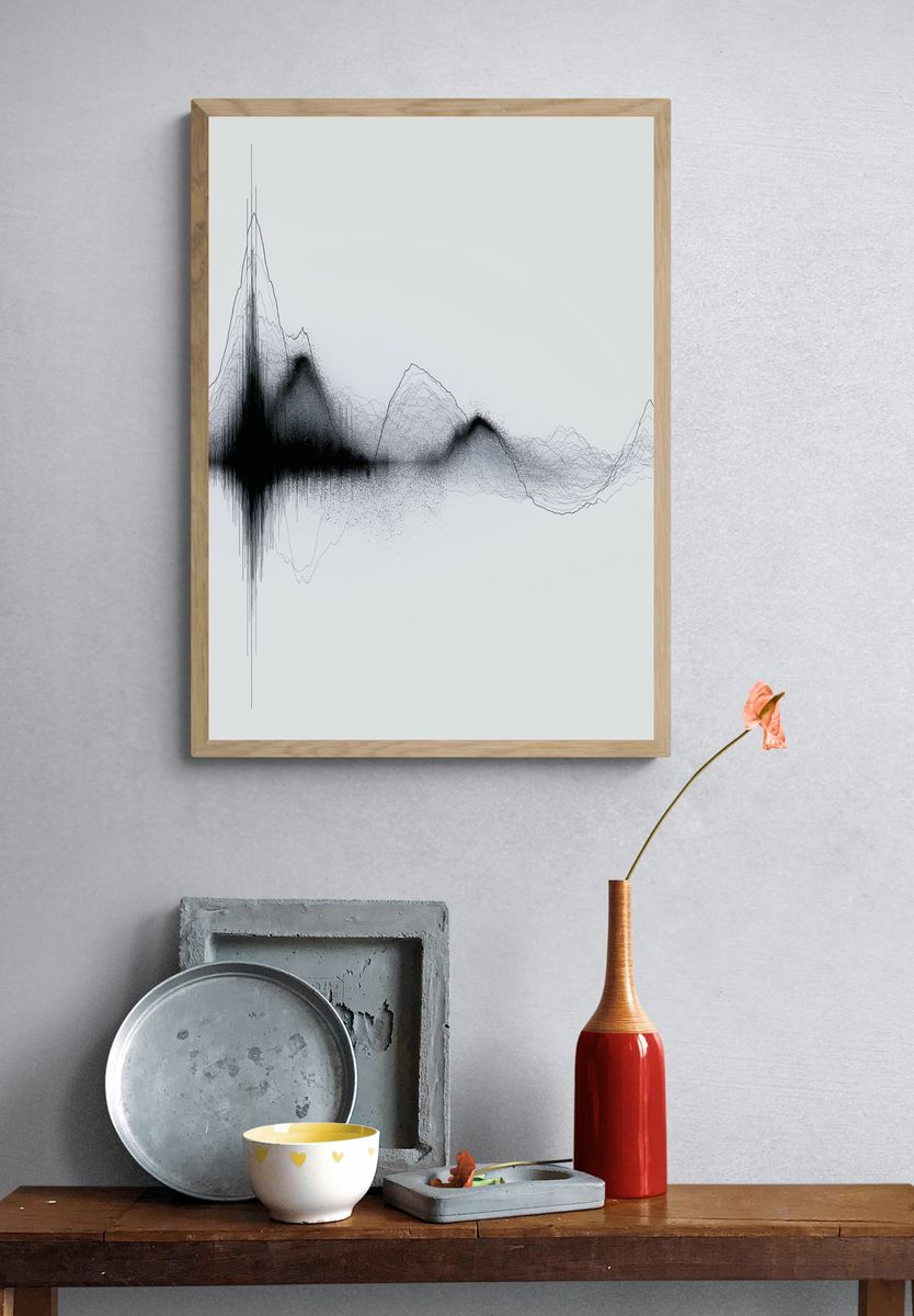 Monochrome Waveform Abstract Poster. — room view 3