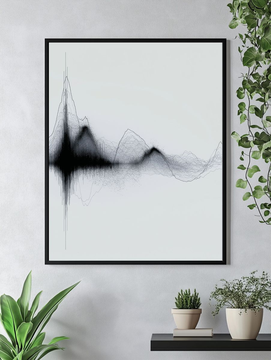 Monochrome Waveform Abstract Poster. — room view 4