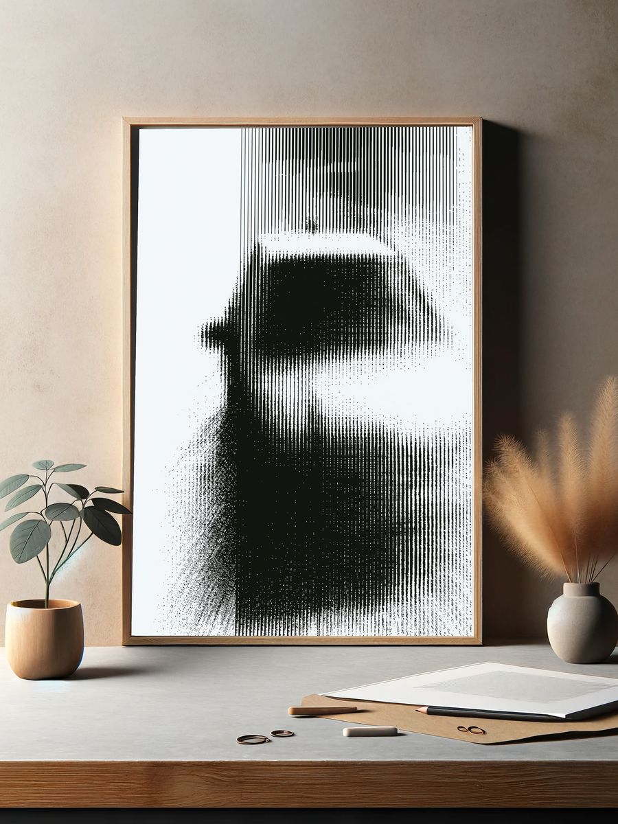 Monochrome Glitch Abstract Poster. — room view 2