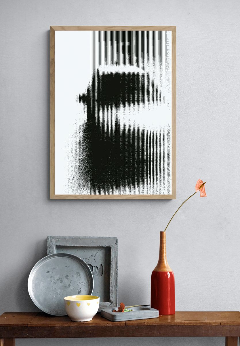 Monochrome Glitch Abstract Poster. — room view 3
