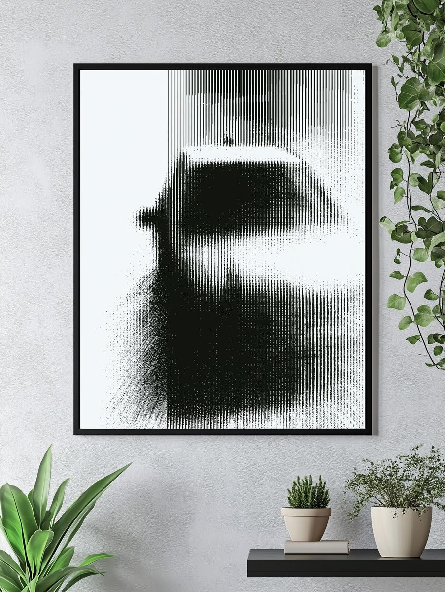 Monochrome Glitch Abstract Poster. — room view 4