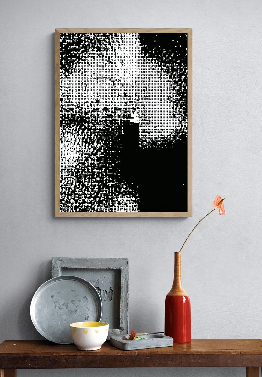 Monochrome Pixel Noise Abstract Poster. — room view 3