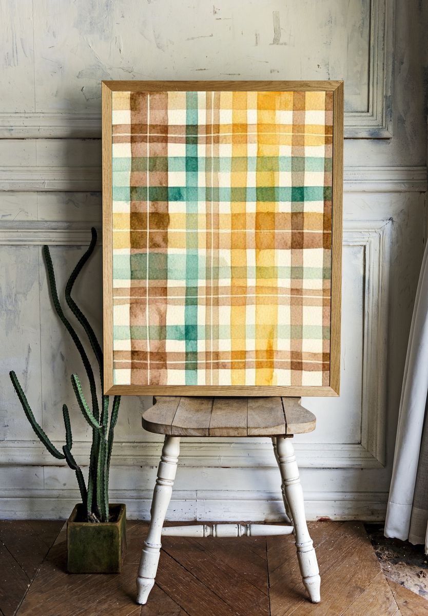 Watercolor Plaid Abstract Poster. room preview