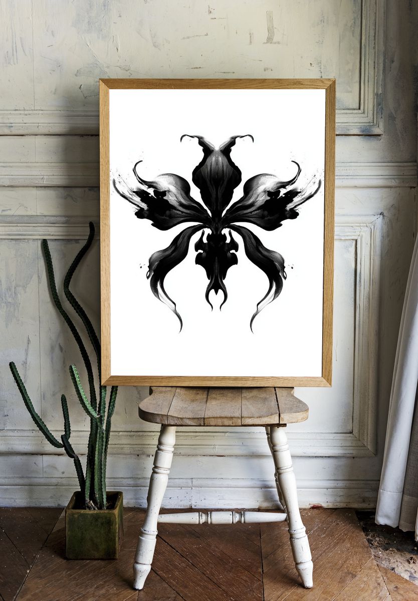 Ink Butterfly Abstract Print. room preview