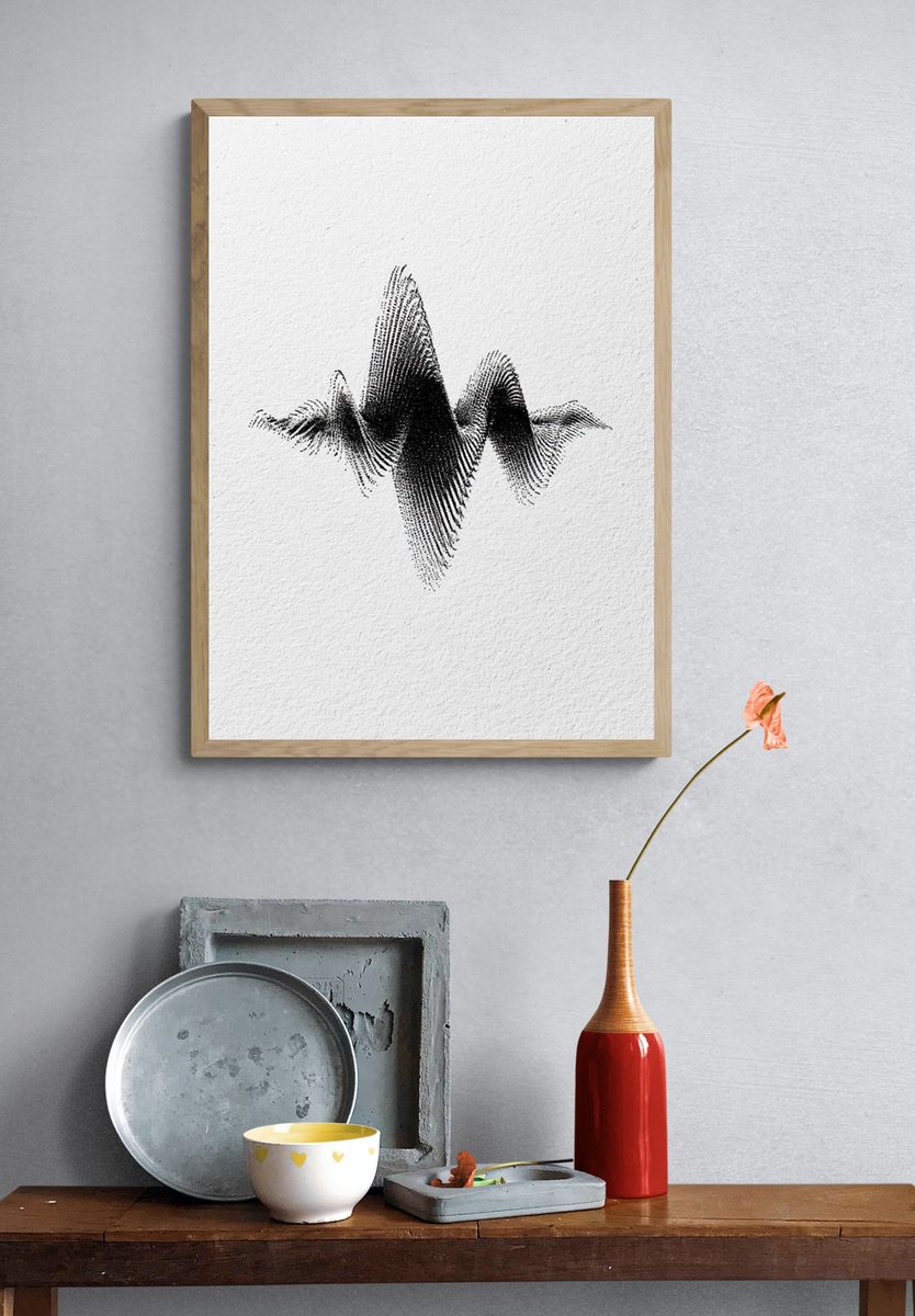 Monochrome Waveform Abstract Poster. — room view 3