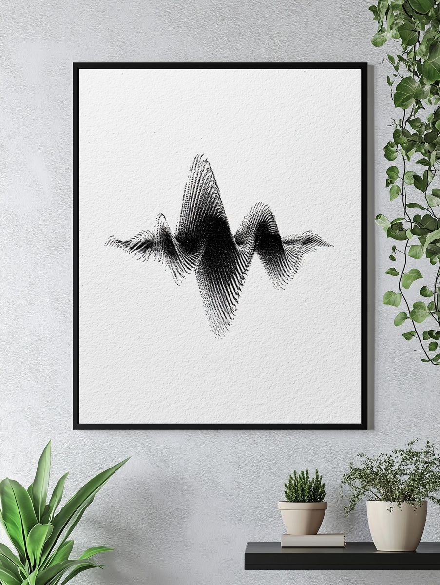 Monochrome Waveform Abstract Poster. — room view 4