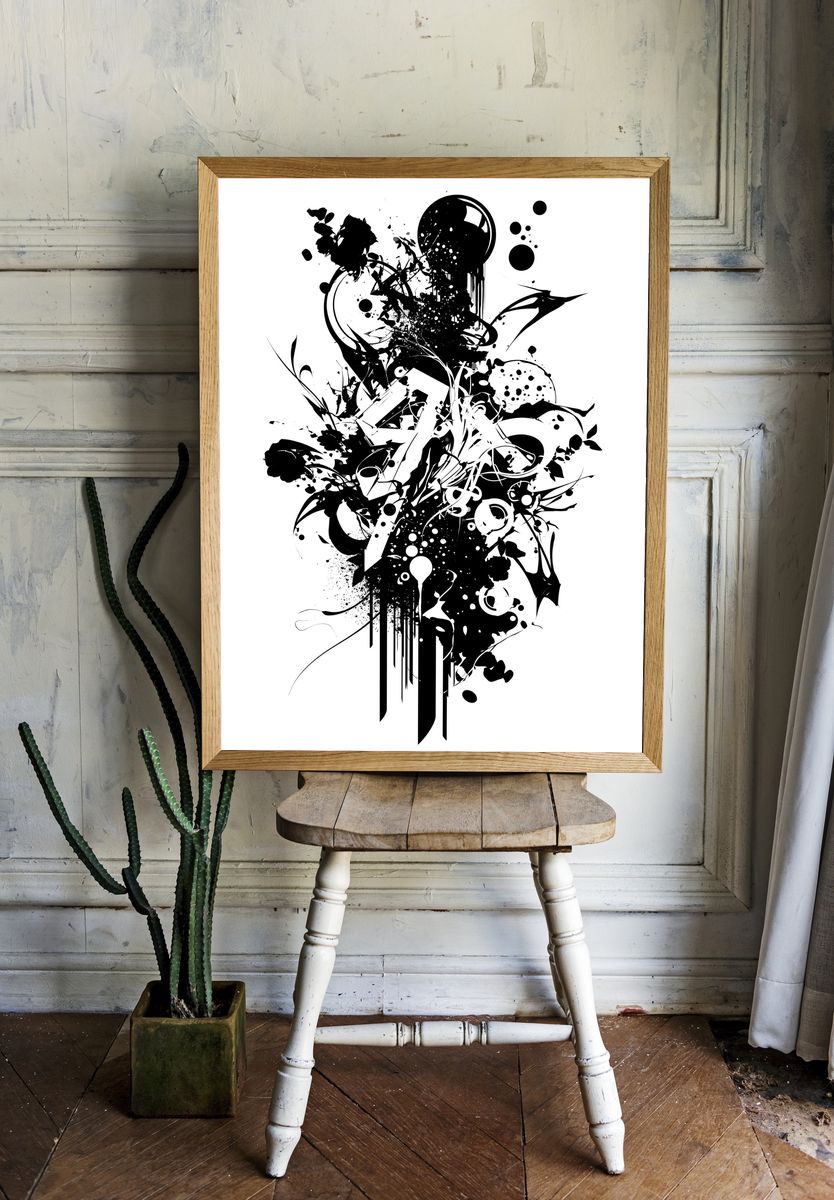 Monochrome Ink Burst Abstract Poster. room preview