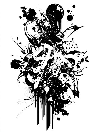 Monochrome Ink Burst Abstract Poster.