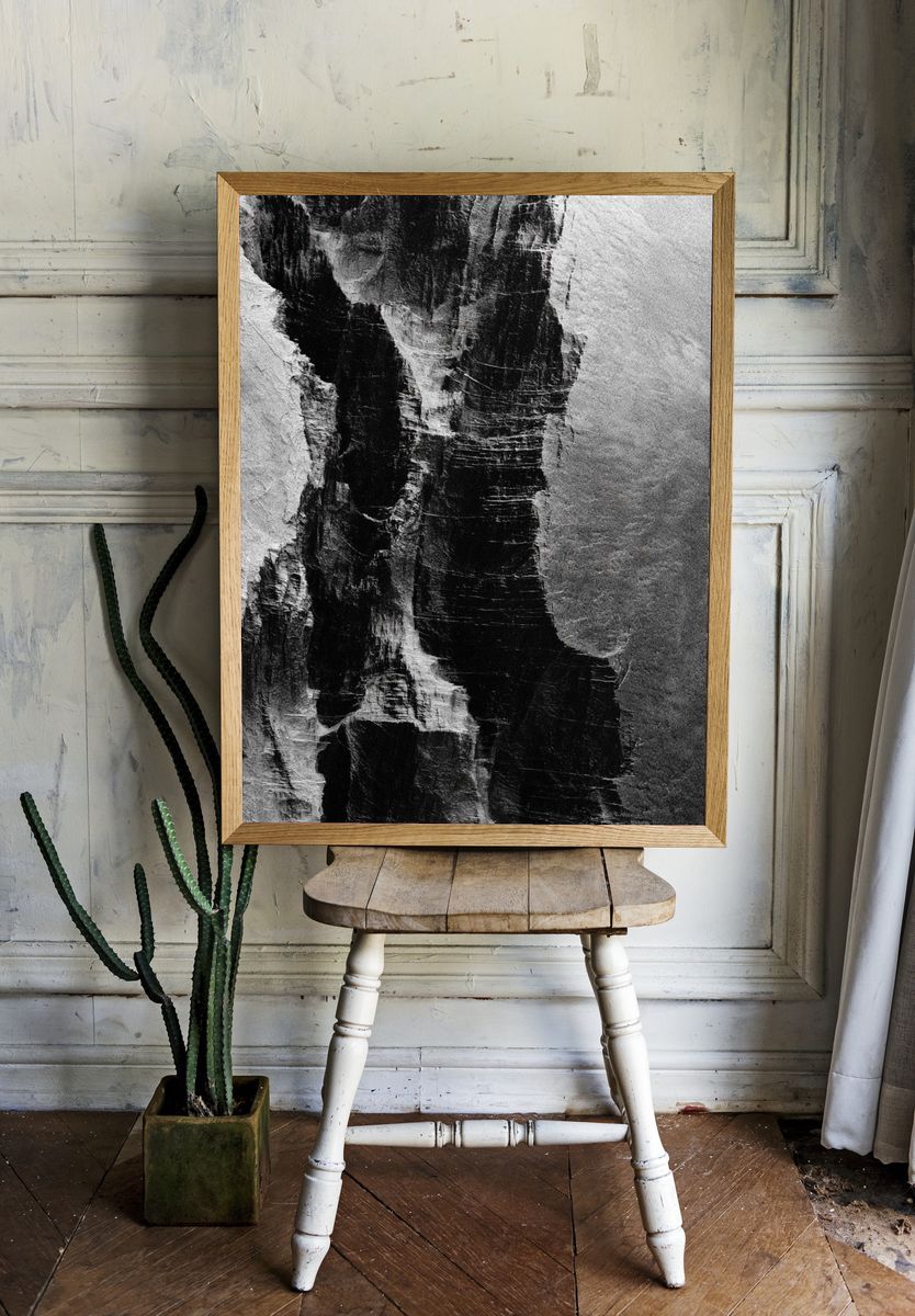 Monochrome Cliff Texture Poster. room preview