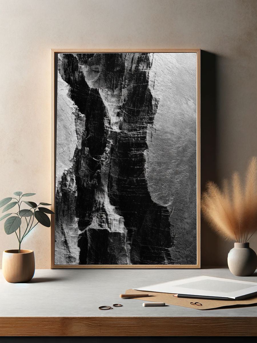 Monochrome Cliff Texture Poster. — room view 2