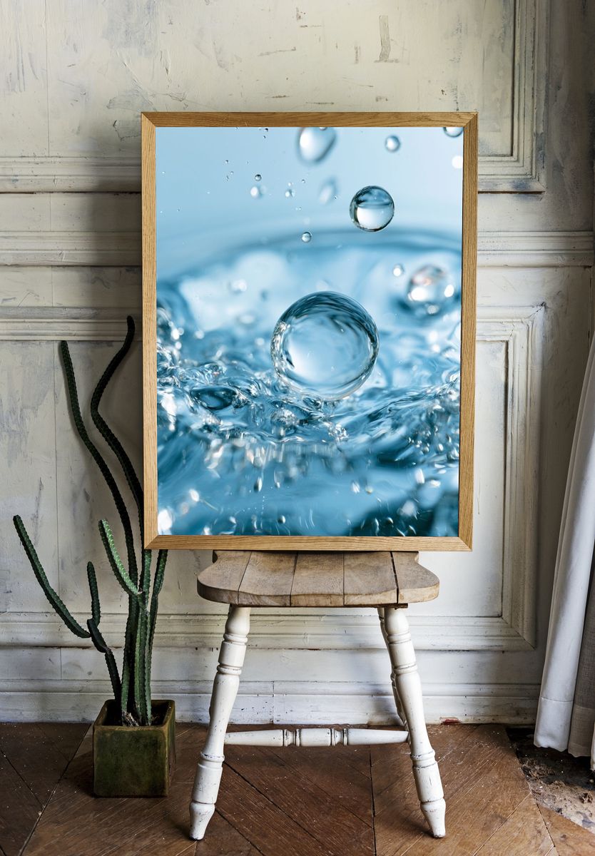 Blue Water Droplets Abstract Print. room preview
