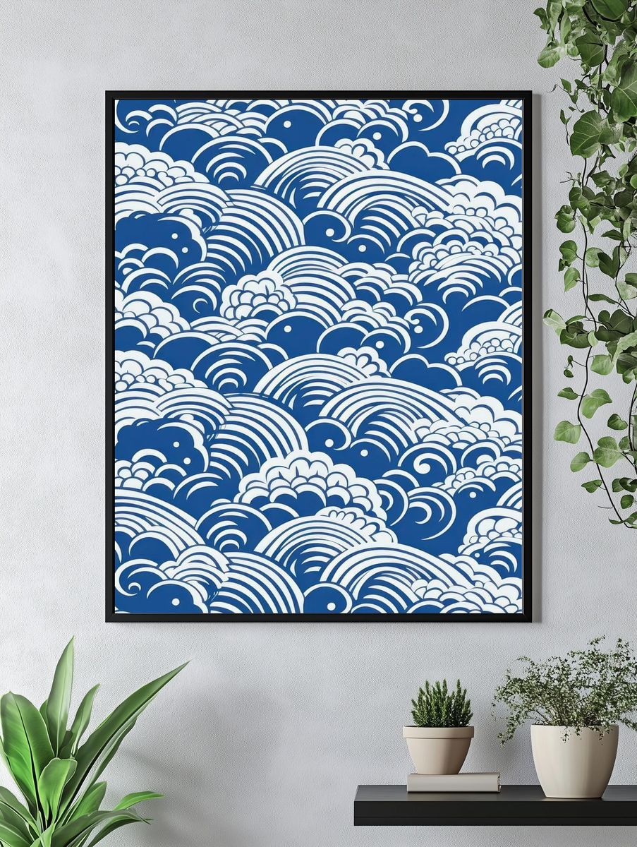 Blue Wave Clouds Abstract Print. — room view 4