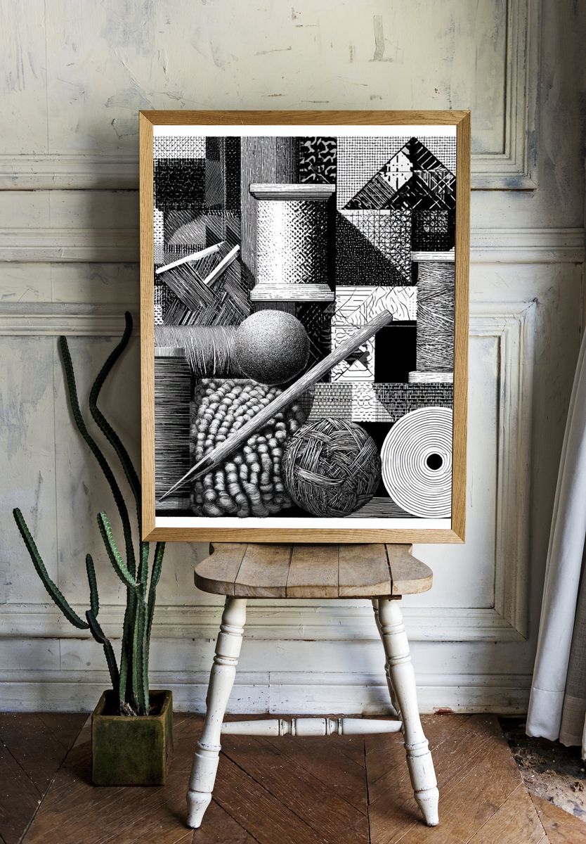 Monochrome Textile Study Abstract Print. — room view 1