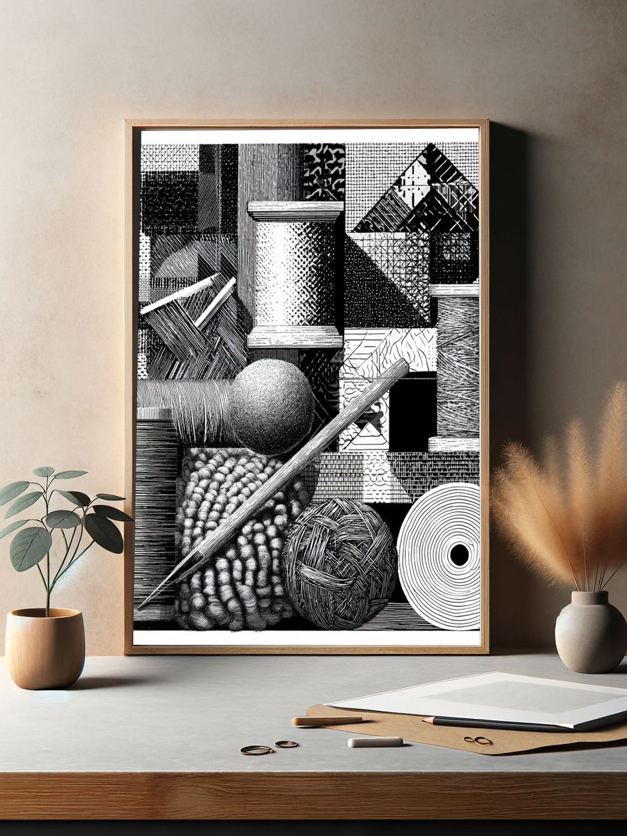Monochrome Textile Study Abstract Print. — room view 2