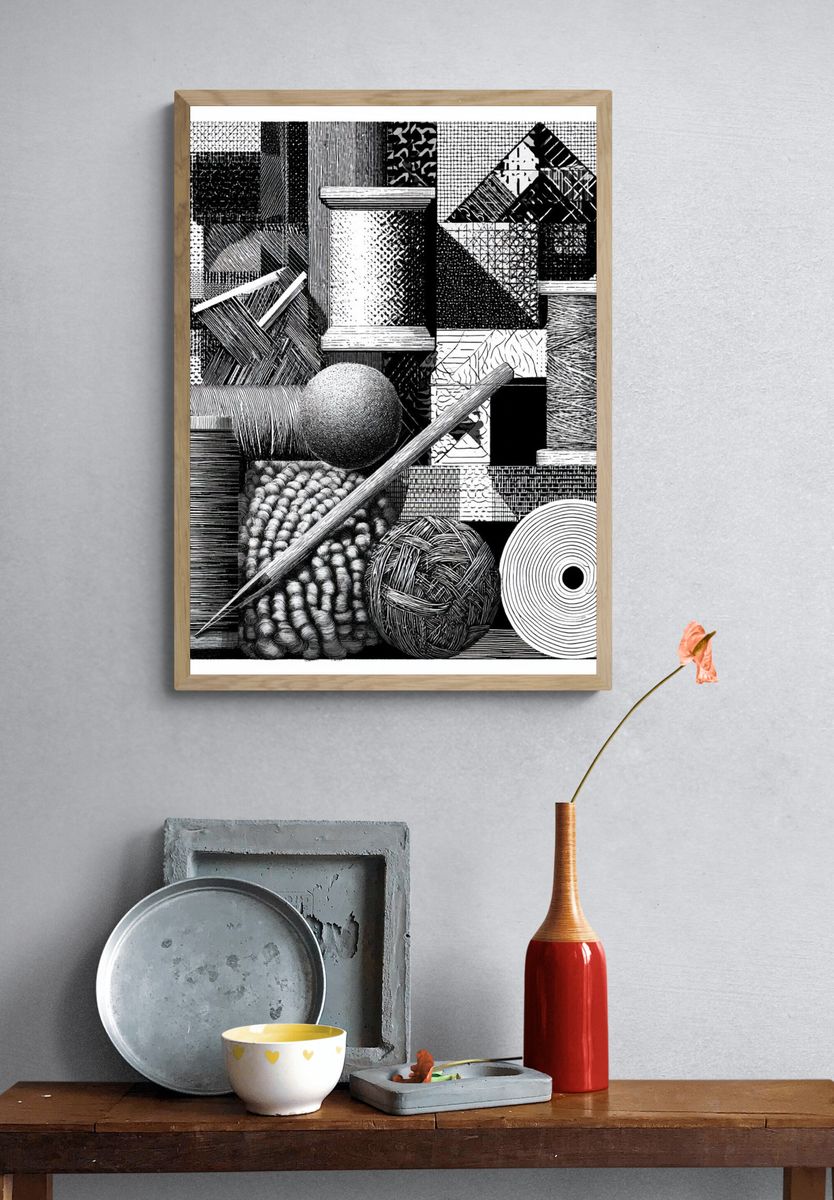 Monochrome Textile Study Abstract Print. — room view 3