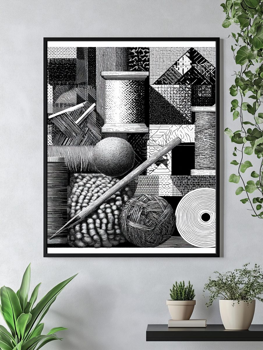 Monochrome Textile Study Abstract Print. — room view 4