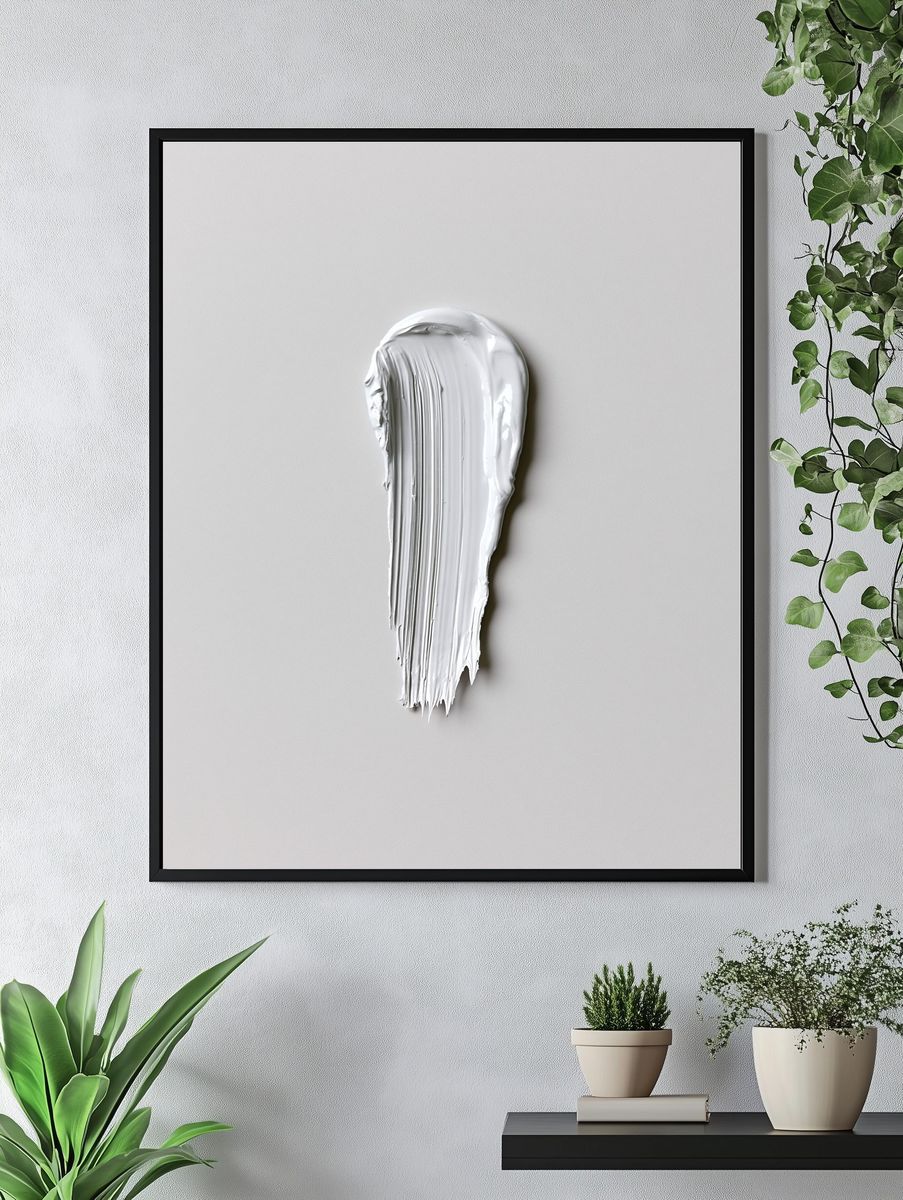White Paint Stroke Abstract Poster. — room view 4